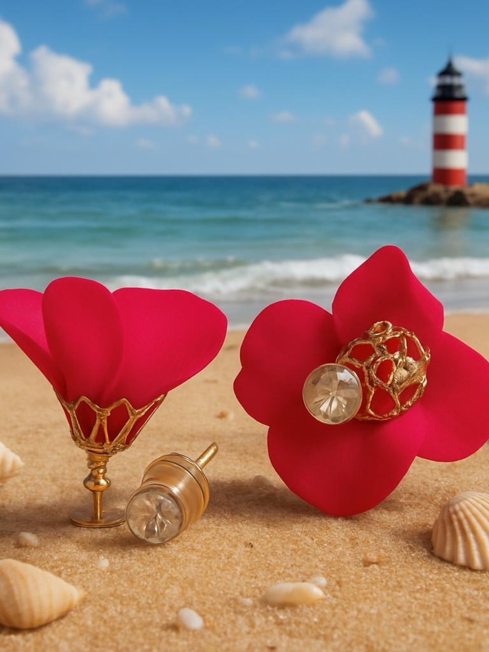 Magenta Pink Flower Petal Earrings with Rhinestones